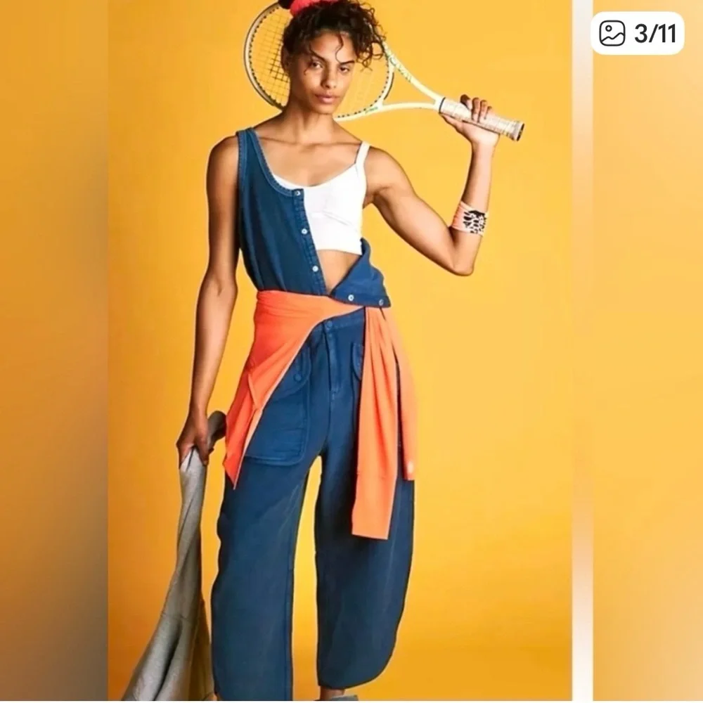 Free People Timko Onesie Washed Blue Snap-Front Jumpsuit – Large - Picture 3 of 7